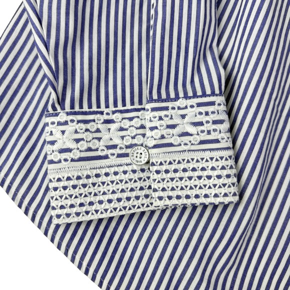 Brooks Brothers Red Fleece Blue White Stripe Embroidered Lace Blouse Size 12 - Picture 4 of 9